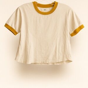 Madewell Ringer Tee | White & Mustard Yellow Trim | Size Small